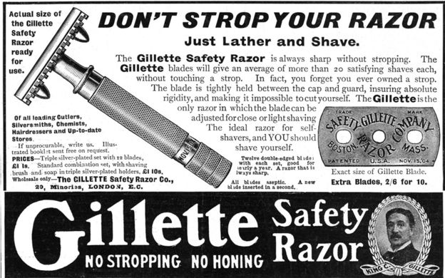 An old Gillette advertisement which advises consumers not to strop their safety razor